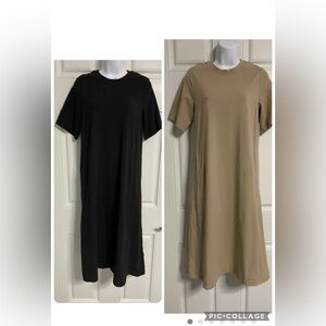 D7- 2PC. Lot NORDSTROM Black & Tan Midi T-Shirt Dress